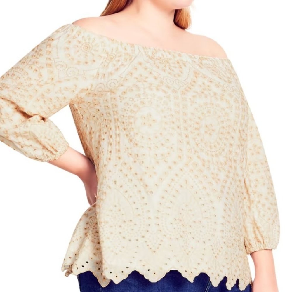 Off the shoulder, three quarter sleeves ivory colored top